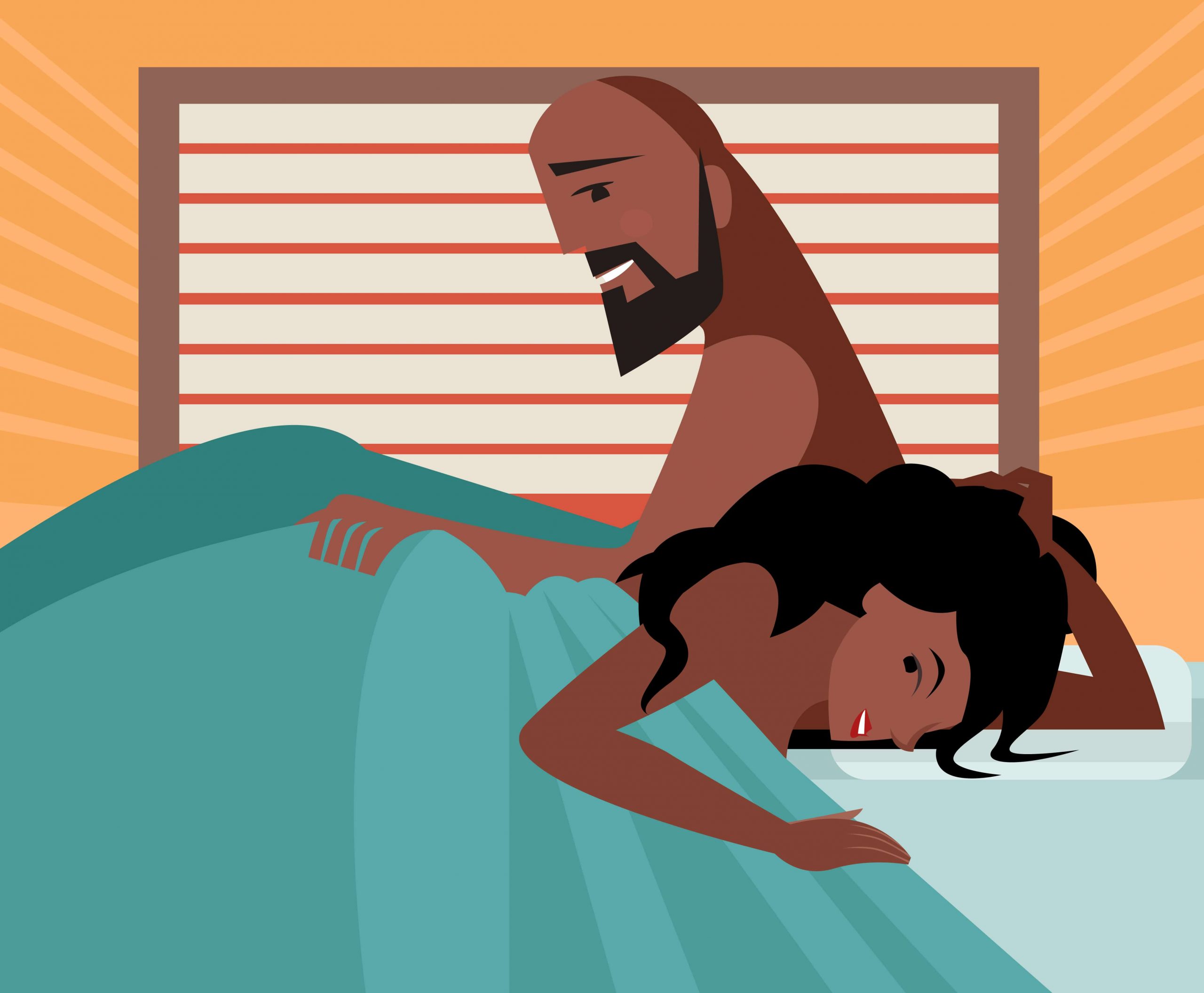 Illustration couple africain au lit heureux